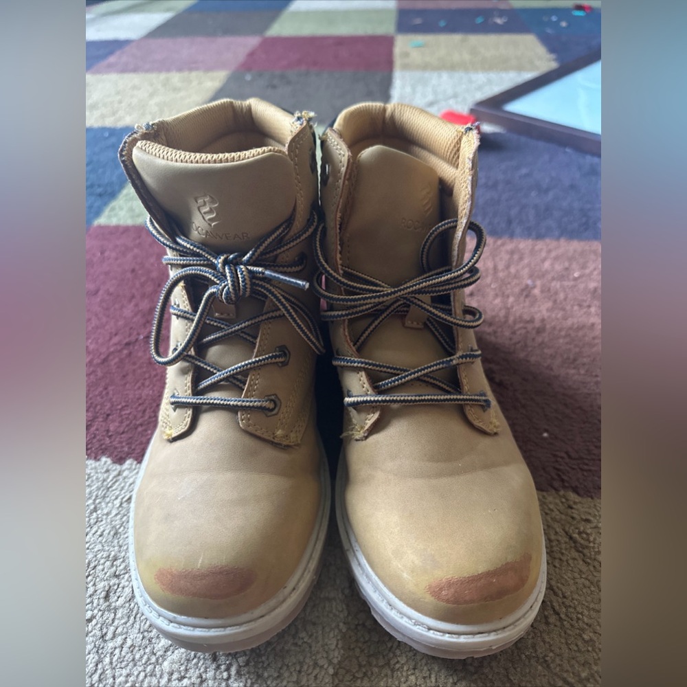 Boys Size 3 Rocawear Hiking Work Boots Tan Beige Shoes